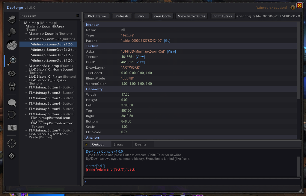 DevForge Frame Inspector